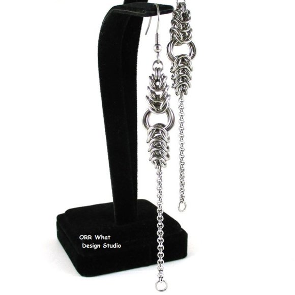 Chain Link Earrings Chainmail Jewelry Chains Silver Infinity Vortex Spirals - Picture 2 of 7